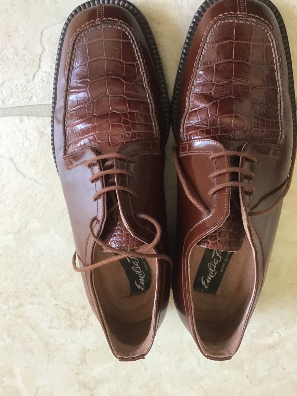 Emilio Franco  Brown Croc-Embossed Leather Derby Shoes
